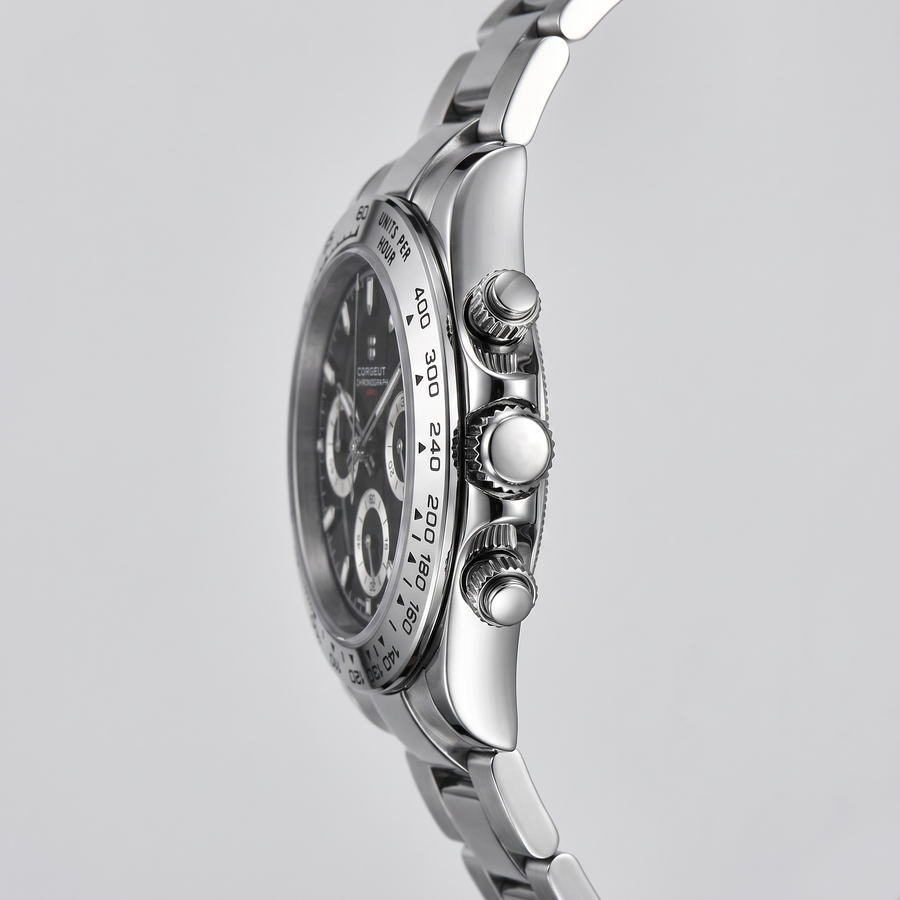 Corgeut Brooks Chronograph 39mm crown side detail