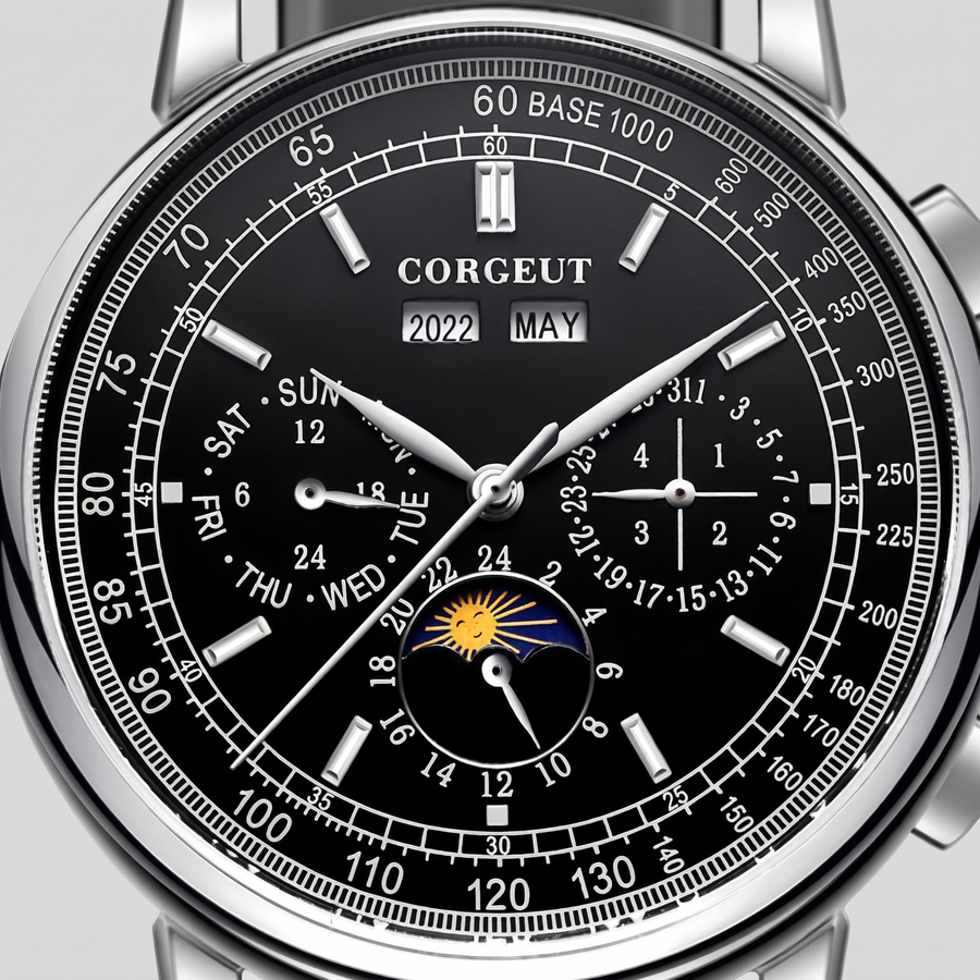 Corgeut Ellery Moonphase watch detail