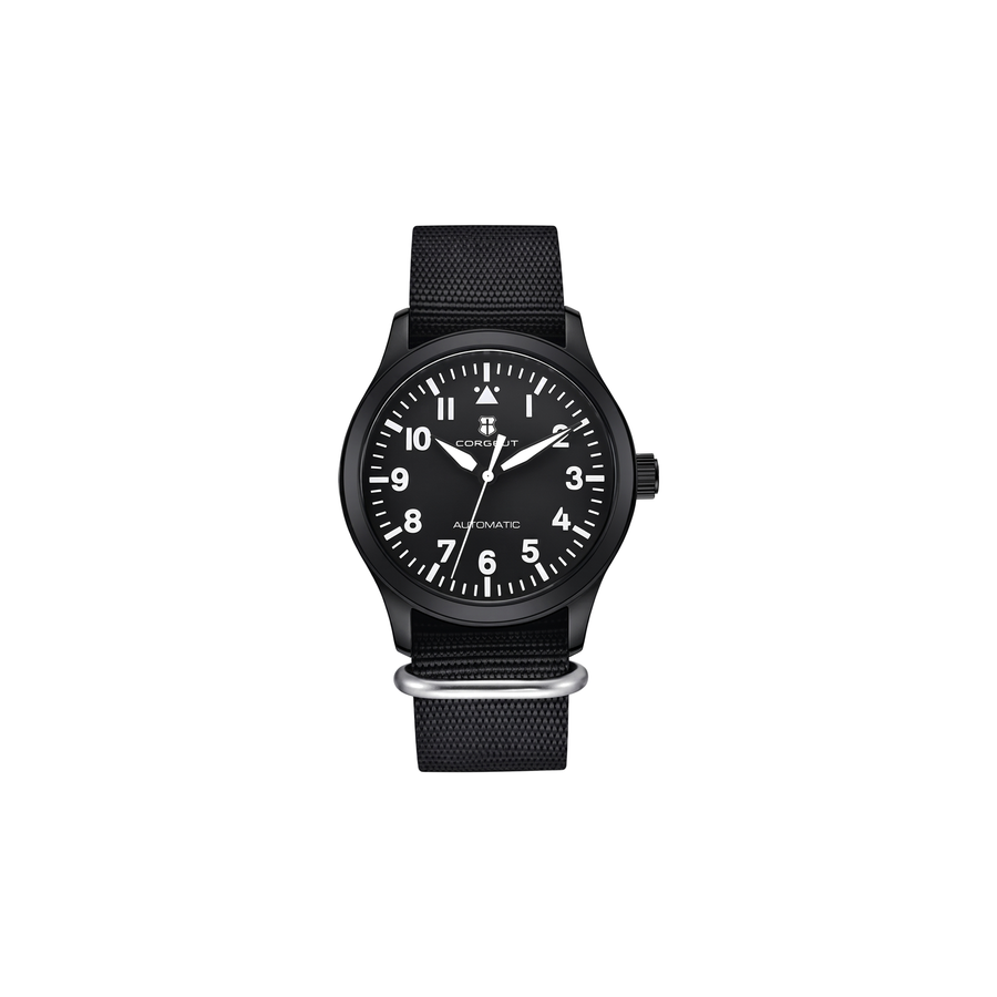 Corgeut hawthorne-pilot-42mm Black / White Numerals, Black Strap watch