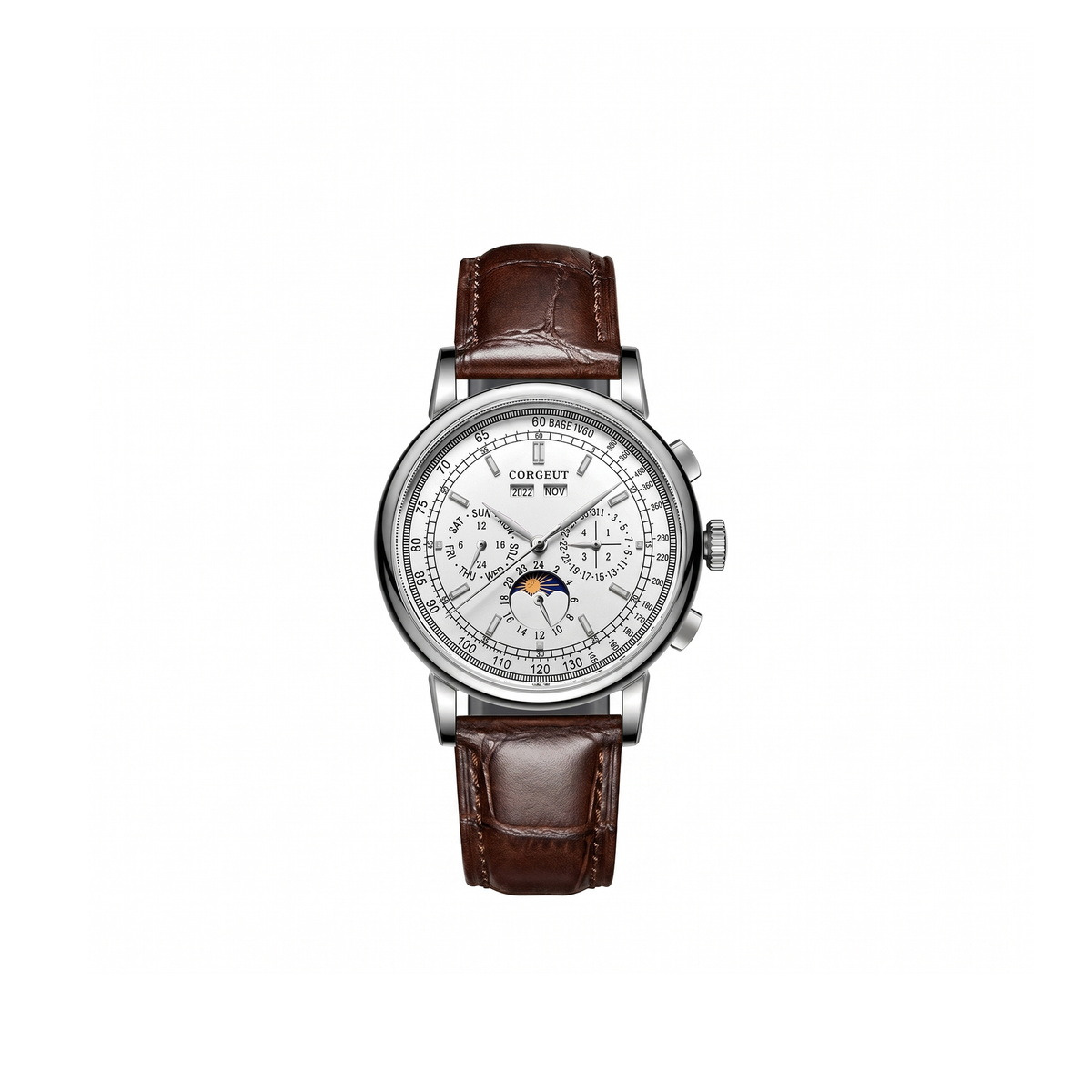 Corgeut Ellery Moonphase White / Steel watch