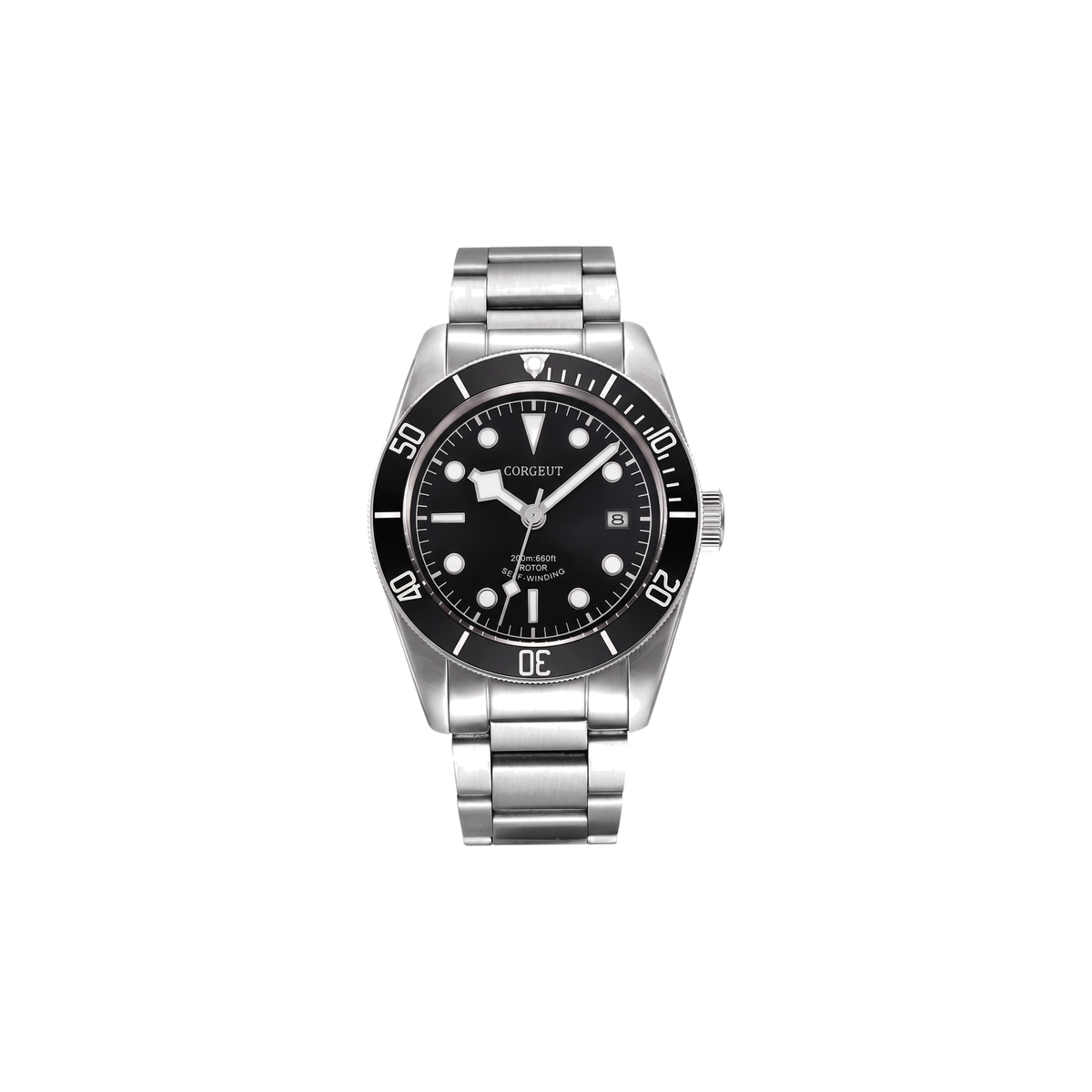 Corgeut Marston Diver Black Bezel, Silver watch