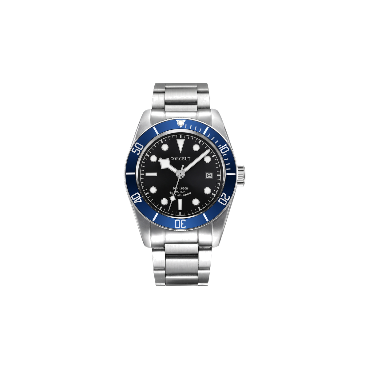 Corgeut Marston Diver Blue Bezel, Silver watch