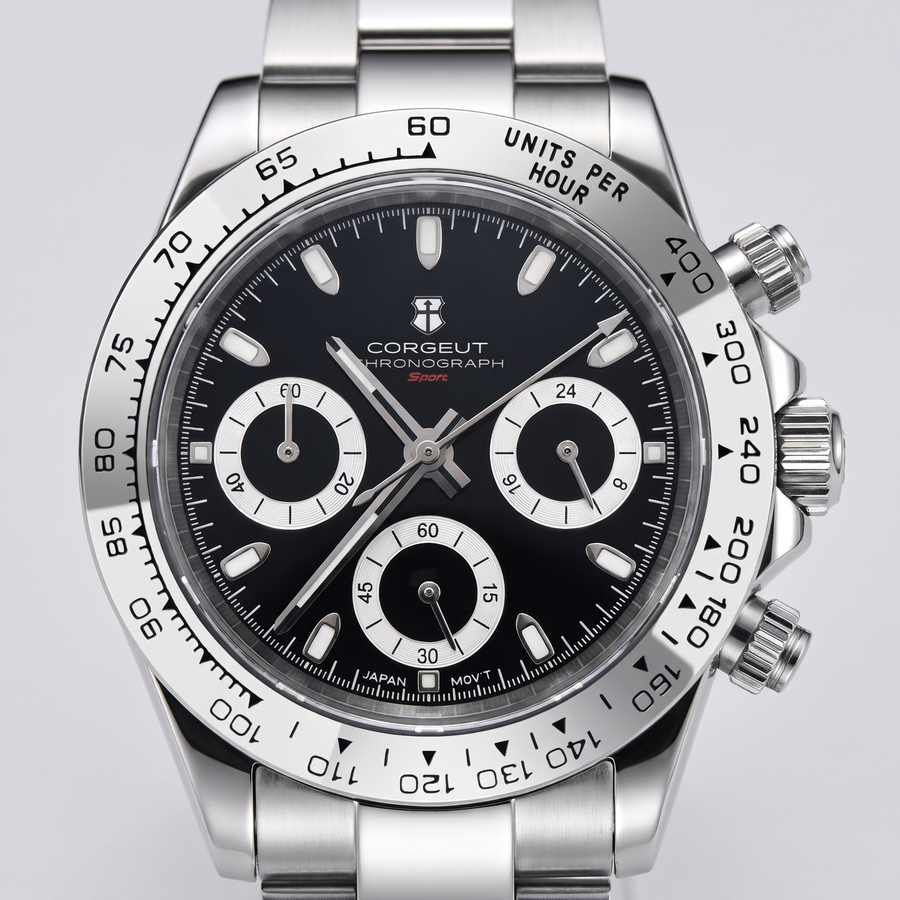 Corgeut Brooks Chronograph watch detail
